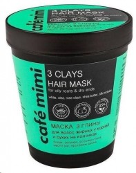 Маска для волос Cafe Mimi 3 глины для волос жирных у корней и сухих на кончиках (белая зеленая розовая глина масло ши протеины шелка) 220 мл